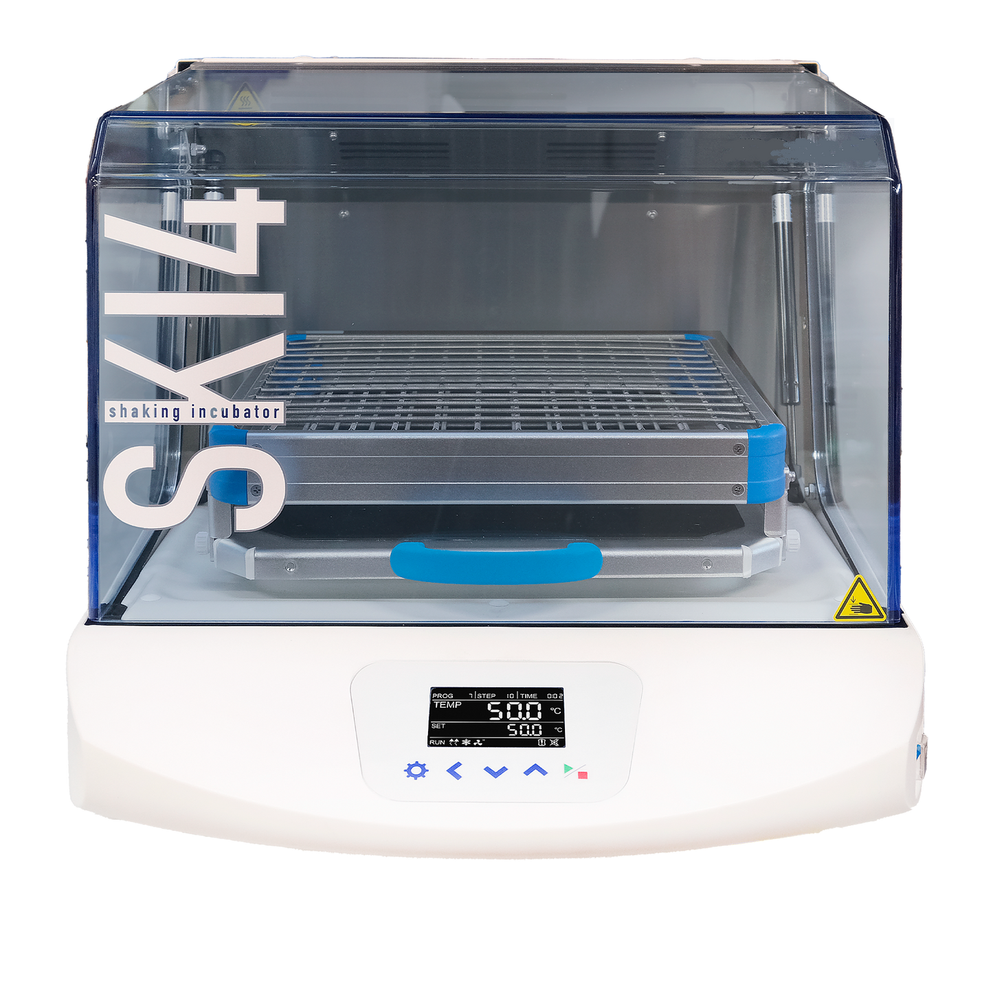 Incubateur à secousses avec mouvement de rotation orbitale, réfrigéré ou pas. Grand écran LCD rétroéclairé avec visualisation simultanée de la température réelle et de consigne, ainsi que de la vitesse et du temps d’agitation.