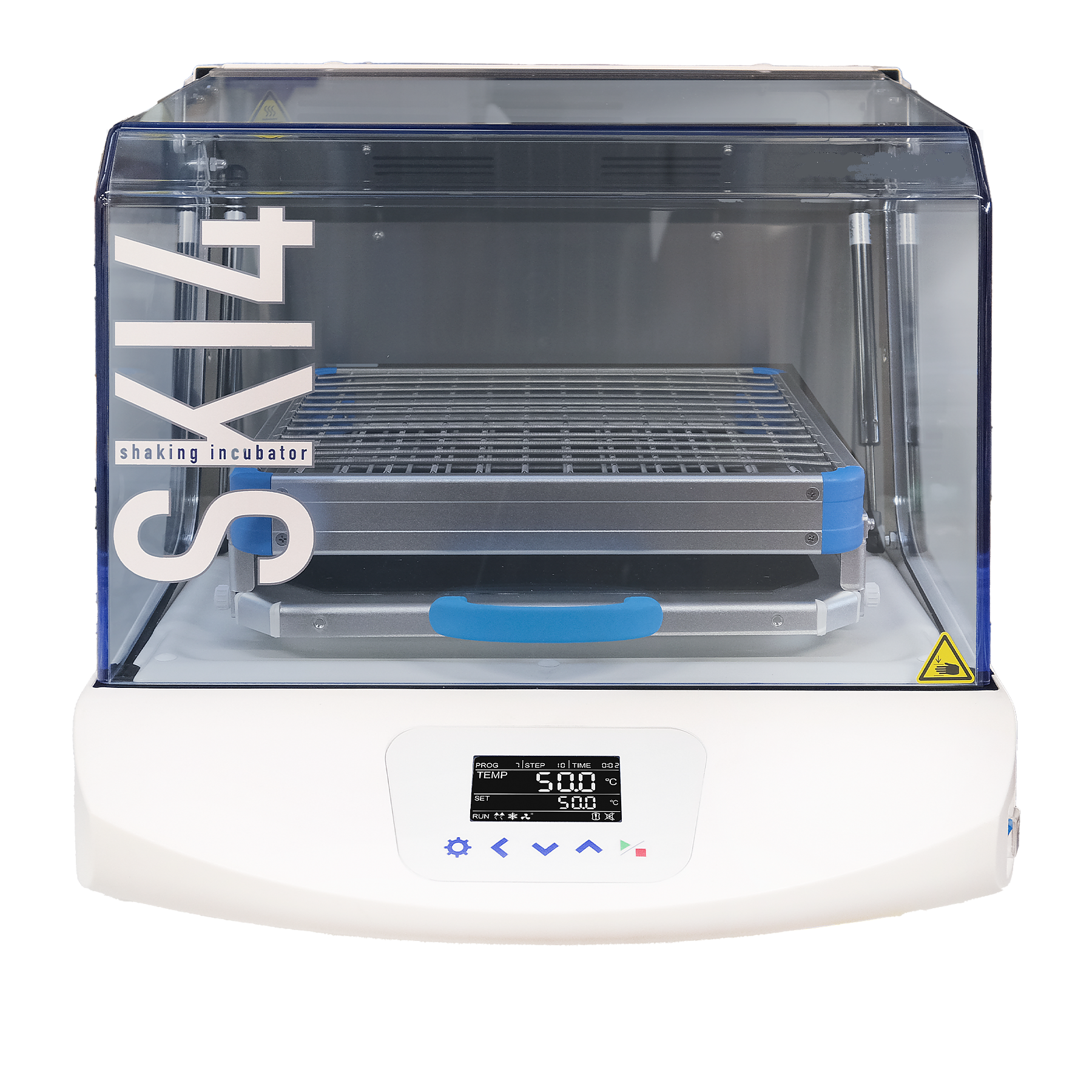Incubateur à secousses avec mouvement de rotation orbitale, réfrigéré ou pas. Grand écran LCD rétroéclairé avec visualisation simultanée de la température réelle et de consigne, ainsi que de la vitesse et du temps d’agitation.