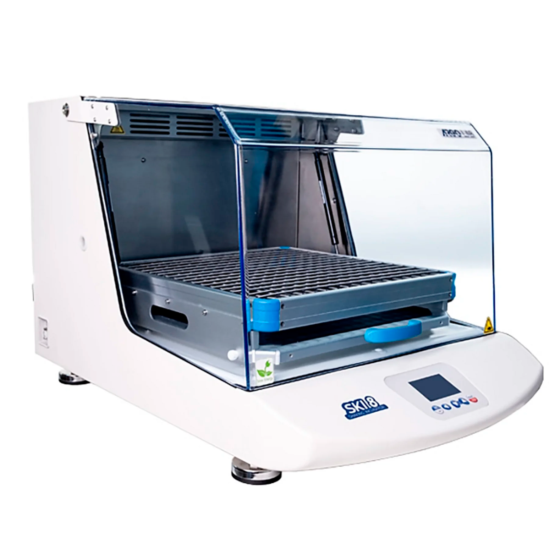 Incubateur à secousses avec mouvement de rotation orbitale, réfrigéré ou pas. Grand écran LCD rétroéclairé avec visualisation simultanée de la température réelle et de consigne, ainsi que de la vitesse et du temps d’agitation.