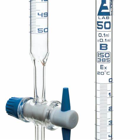 Burettes graduées en verre borosilicate de qualité supérieure. De classe A ou B, avec robinet en verre ou en PTFE