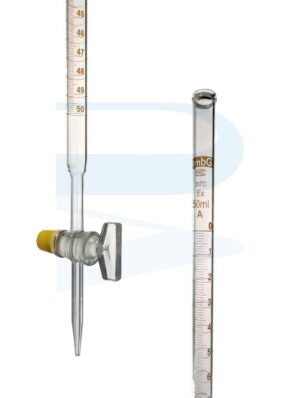Burettes graduées en verre borosilicate de qualité supérieure. De classe A ou B, avec robinet en verre ou en PTFE