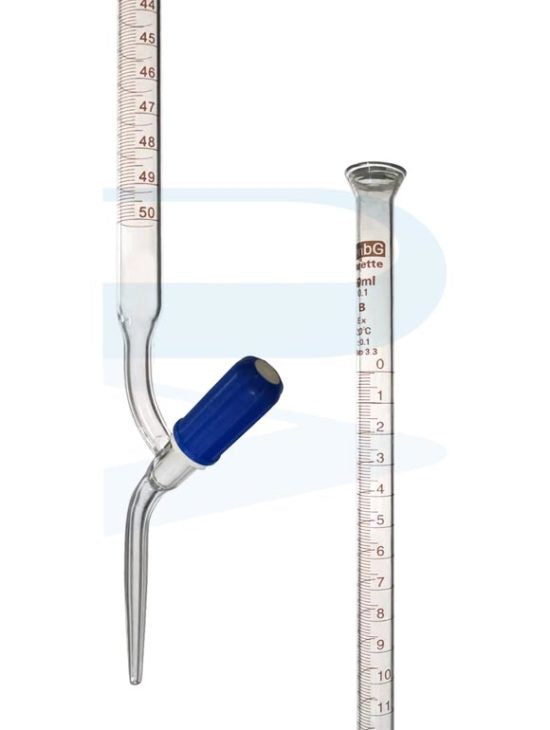 Burettes graduées en verre borosilicate de qualité supérieure. De classe A ou B, avec robinet en verre ou en PTFE