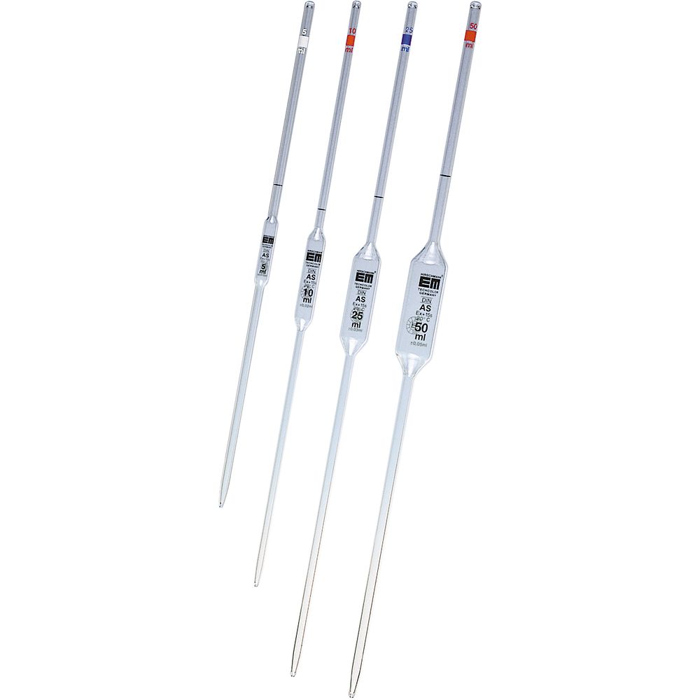Pipettes graduées ou jaugées en verre  de qualité supérieure. De classe A ou B, avec ou sans boule de sécurité